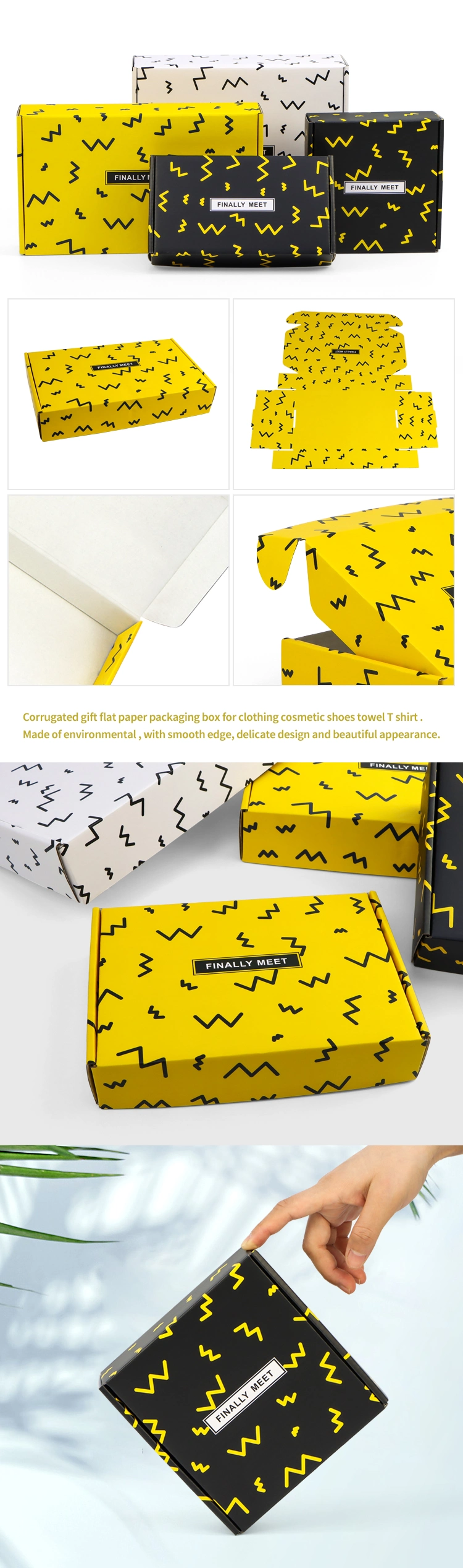 Firstsail Custom Design Cheap Durable Apparel Clothing Cardboard Paper Box Mailing Socks Clothes Shipping Yellow Color Corrugated Boxes